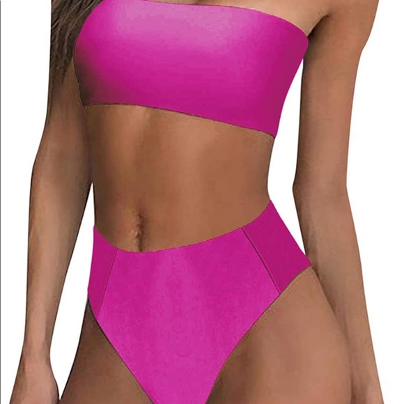 Other - High waisted bandeau hot pink bikini